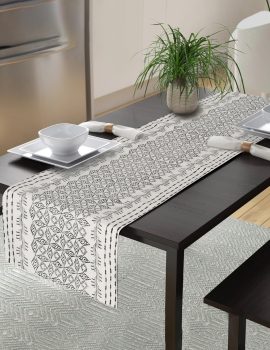 White printed center table runner
