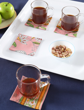 Set of 6 Pink Floral Coasters