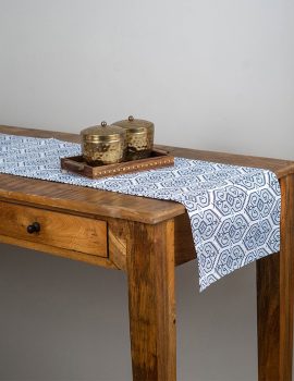 White printed cotton center table runner