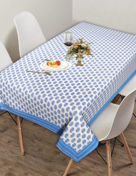 Blue cotton floral table cover