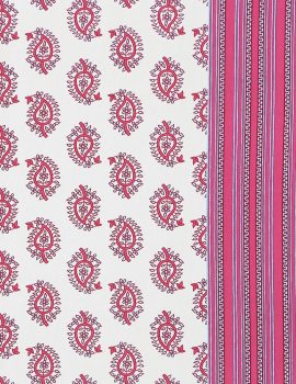White and pink printed cotton table cover