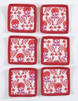 Set of 6 Floral Quilted Coaster