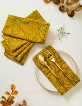 Set of 6 – 16″x16″ Yellow floral cotton napkin