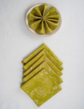 Set of 6 – 12″x12″ Green gold printed cotton napkin