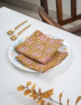 Set of 6 – 12″x 12″ Brown floral cotton table napkin