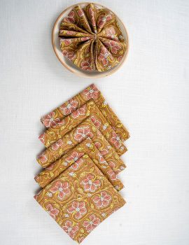 Set of 6 – 12″x 12″ Brown floral cotton table napkin