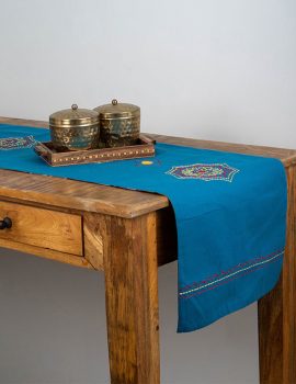 Blue Cotton Embroidered Runner – Washable, Durable & Decorative Table Linen