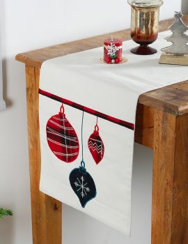 Christmas Bell White Center Table Runner