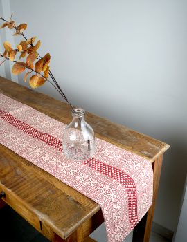 Red Block Printed Cotton Table Runner