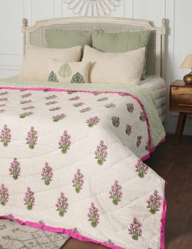 Pink floral AC cotton Queen quilt