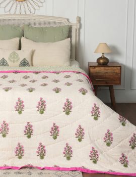 Pink floral AC cotton Queen quilt