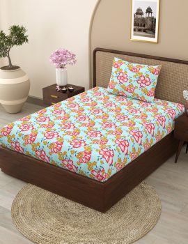 Multicolor Floral Bedsheet Set with Pillow Cover