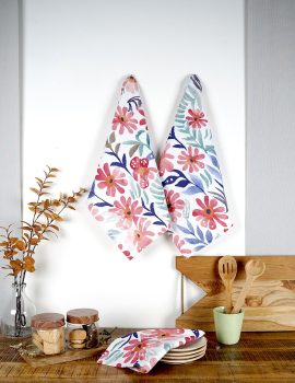 Set of 3 – Bold Floral Cotton Kitchen Towel/ Tea Towel