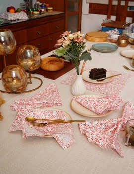Set Of 6 – 12″X12″ Red Leafy Cotton Printed Napkin