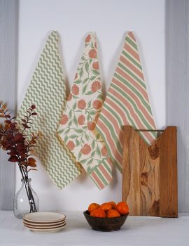 Set of 3 – Orange Floral Multipurpose Tea Towel/ Kitchen Towel