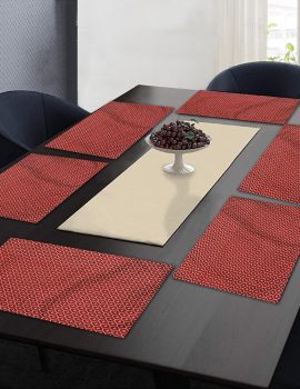 Set Of 6 – Red Gold Printed Decorative Placemat Set