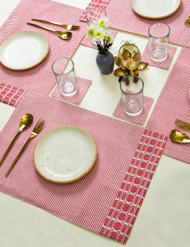 Set Of 4 – Pink Cotton Stripes Dinner Placemats