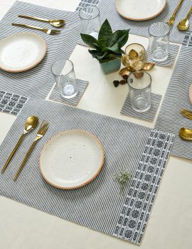 Set Of 4 – Black Cotton Stripes Tablemats