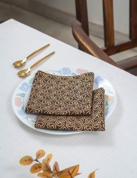 Set Of 6 – 12″X12″ Gold Print Paan Jaal Cotton Napkin