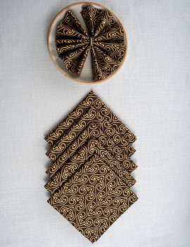 Set Of 6 – 12″X12″ Gold Print Paan Jaal Cotton Napkin