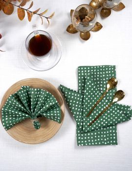 Set Of 6 – Green Linen Polka Dot Cocktail Napkin