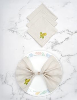 Set Of 4 – 10″X10″ Lemon Embroidered Cocktail Napkin