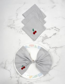 Set Of 4 – 10″X10″ Cherry Embroidered Cocktail Napkin