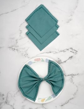 Set Of 4 – 10″X10″ Teal Embroidered Cocktail Napkin