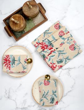 Set Of 6 – 16″X16″ Floral Cotton Printed Dinner Napkin