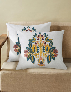 Set Of 2 – Bloomfield Floral Embroidered Cushion Cover -16″X 16″