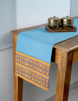 Blue Casement Solid Runned With Printed Border 14X72 Inch Runner