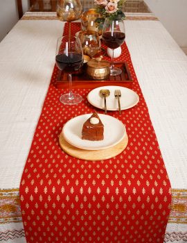 Red With Gold Print Cotton Table Runner – 14″X72″