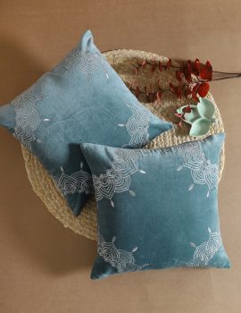 Set of 2 – Elegant teal embroidered velvet sofa cushion Cover – 16″x16″
