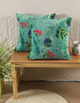 Set of 2 – Green Velet Printed Cushion Cover – 16″x 16″