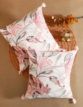 Set of 2 – Leafy Pink Cotton Cushion Cover – 16″x16″