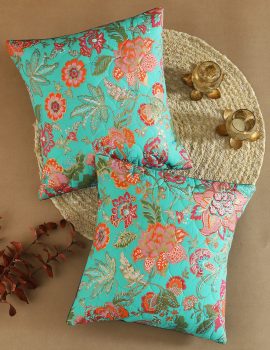 Set of 2 – Blue Floral Decortive Sofa Cushion Cover – !6″x16″