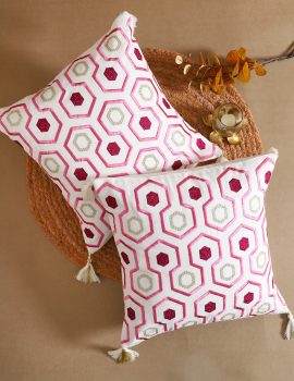 Set of 2 – Geometric Eye Embroidered Cotton Cushion Cover -16″x 16″