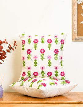 Set of 2 – Floral Array Embroidered Cushion Cover – 16″x 16″