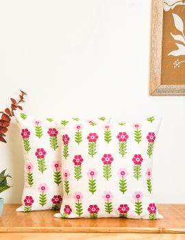 Set of 2 – Floral Array Embroidered Cushion Cover – 16″x 16″