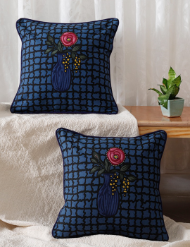 Set of 2 – Blue Artsy cushion cover – 16″x 16″