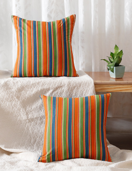 Set of 2 – Multicolour Stripes Cotton Cushion Cover