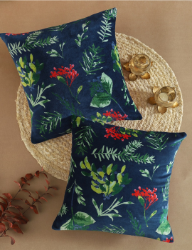 Set of 2 – Blue Velet Printed Cushion Cover – 16″x 16″