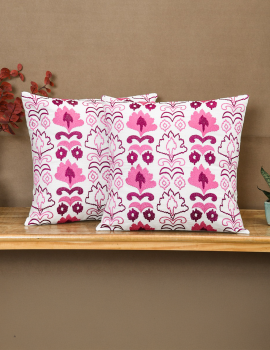 Set of 2 – Pink Embroidered Decortive Sofa Cushion Cover – 16″x 16″